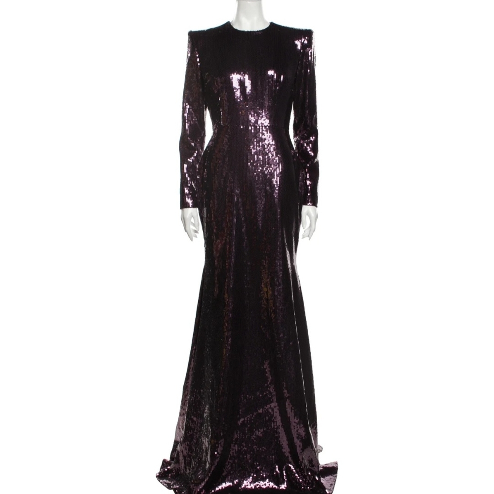 Alex Perry Dark Purple Sequin Long Sleeve Dress